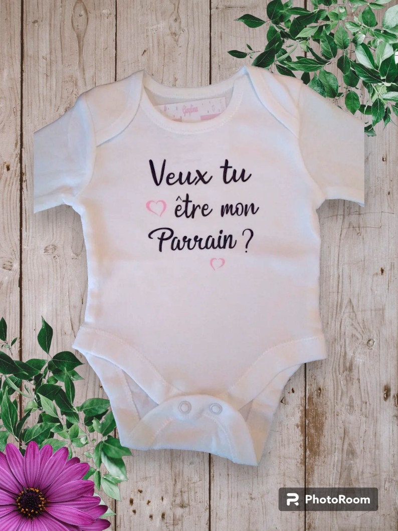 Bodies Body bébé unisexe Personnalisé Veux tu être ma Marraine ou mon Parrain ou autre mot de votre choix ROSE CLAIRE