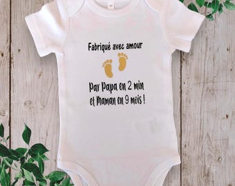 Personalized Baby Bodysuit &quot;Made with love by Dad in 2 minutes and Mom in 9 months&quot;