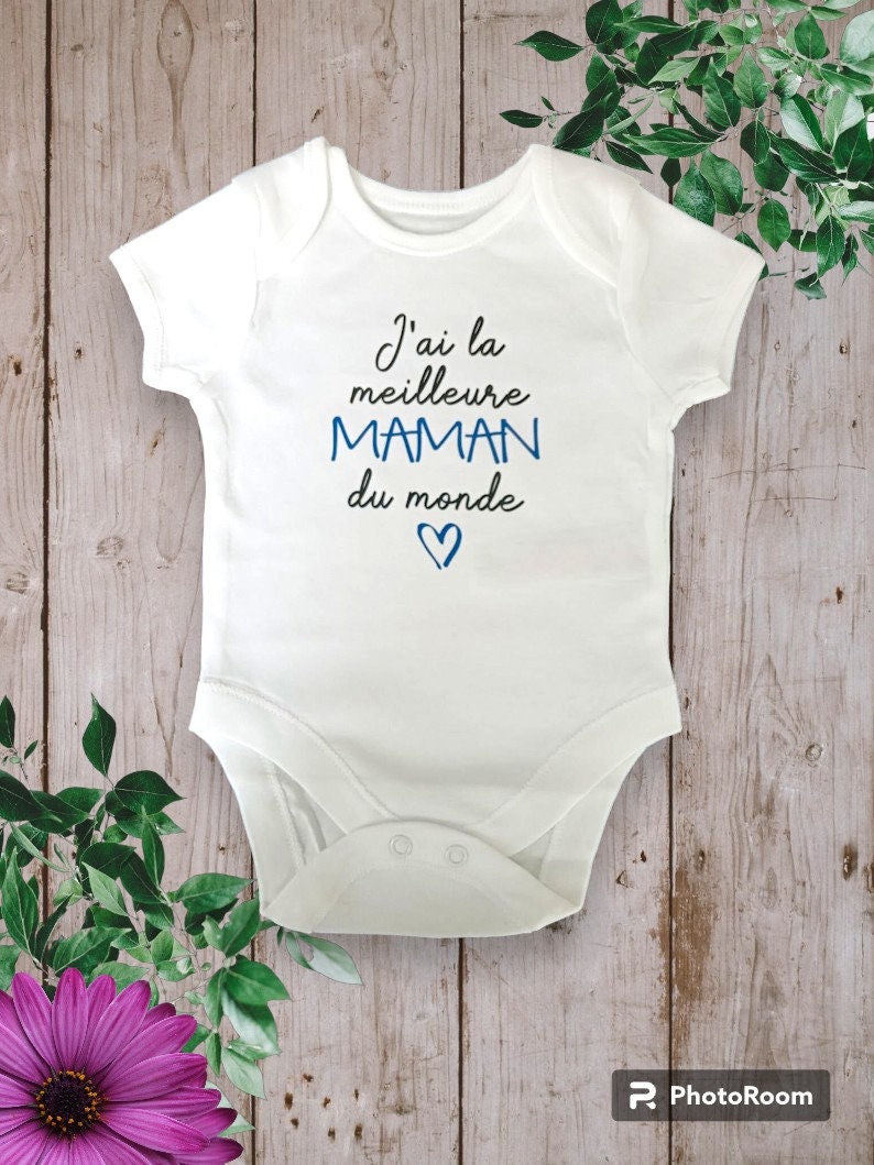 Bodys de bebé unisex personalizados Tengo la Mejor MAMÁ del Mundo o con la palabra que tú elijas TATA, ABUELA... Bleu royal