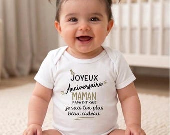 Baby bodysuit or "Happy Birthday Mom" T-shirt – Original gift for mom – Funny and sweet gift idea – Choice of colors