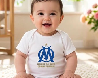 Body bébé unisexe personnalisé OM Droit au but comme PAPA ou avec le mot de votre choix, plusieurs couleurs disponible pour le logo OM