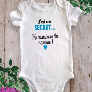 Bodies Body ou t-shirt bébé unisexe pour Annoncer une grossesse J'ai un SECRET ma marraine va être Maman ou autre mot de votre choix Bleu Ciel