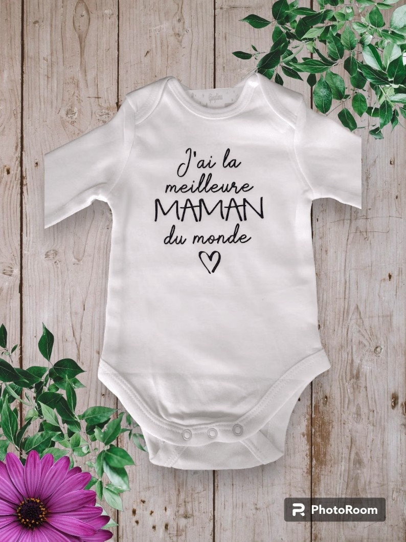 Personalized unisex baby bodysuits I have the Best MOM in the World or with the word of your choice TATA, GRANDMA... Noir