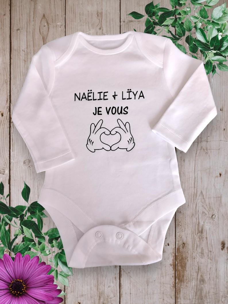 Personalized baby bodysuits "Dad, Grandma I love you or with the words of your choice (first names, aunt, Dad, Mom...)"