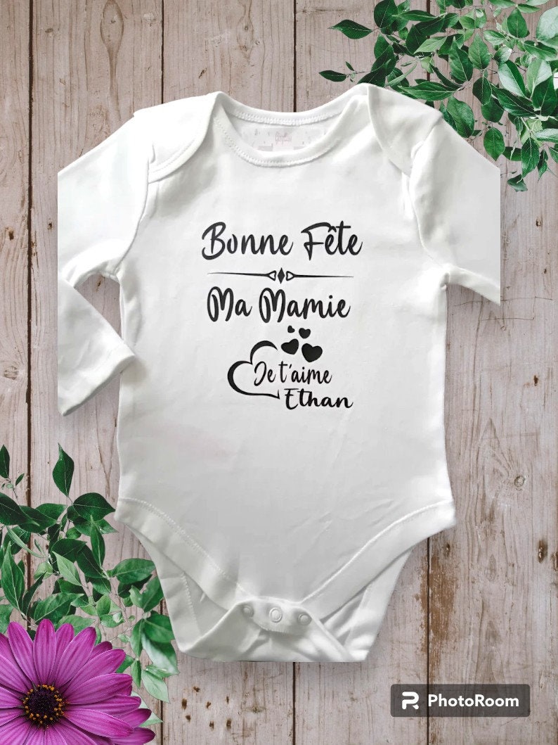 Personalized Baby Bodysuit Happy Birthday My Dad or the word of your choice My Grandma, My Mom... with First Name noir