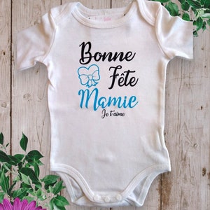 Personalized unisex baby bodysuits Happy Birthday DAD or the word of your choice Mom, grandma, etc. I love you and the first name of your choice Bleu ciel