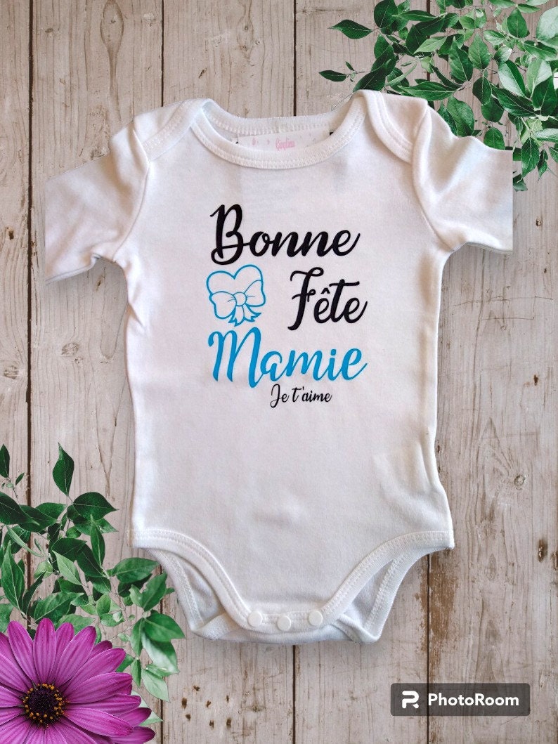 Personalized unisex baby bodysuits Happy Birthday DAD or the word of your choice Mom, grandma, etc. I love you and the first name of your choice Bleu ciel