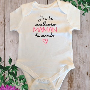 Bodys de bebé unisex personalizados Tengo la Mejor MAMÁ del Mundo o con la palabra que tú elijas TATA, ABUELA... Rose Fluo