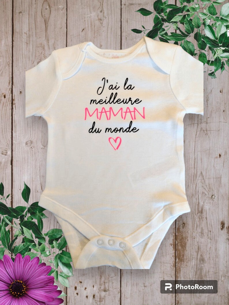 Personalized unisex baby bodysuits I have the Best MOM in the World or with the word of your choice TATA, GRANDMA... Rose Fluo