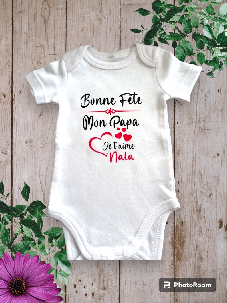 Personalized Baby Bodysuit Happy Birthday My Dad or the word of your choice My Grandma, My Mom... with First Name rouge