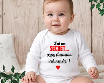Personalized baby bodysuit or t-shirt for wedding announcement "I have a secret, Mom and Dad" or the words of your choice are getting married!!