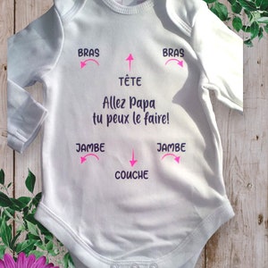 Bodie Personalized baby bodysuit Come on Dad you can do it Possibility of modifying the word Dad with the word of your choice ROSE FLUO