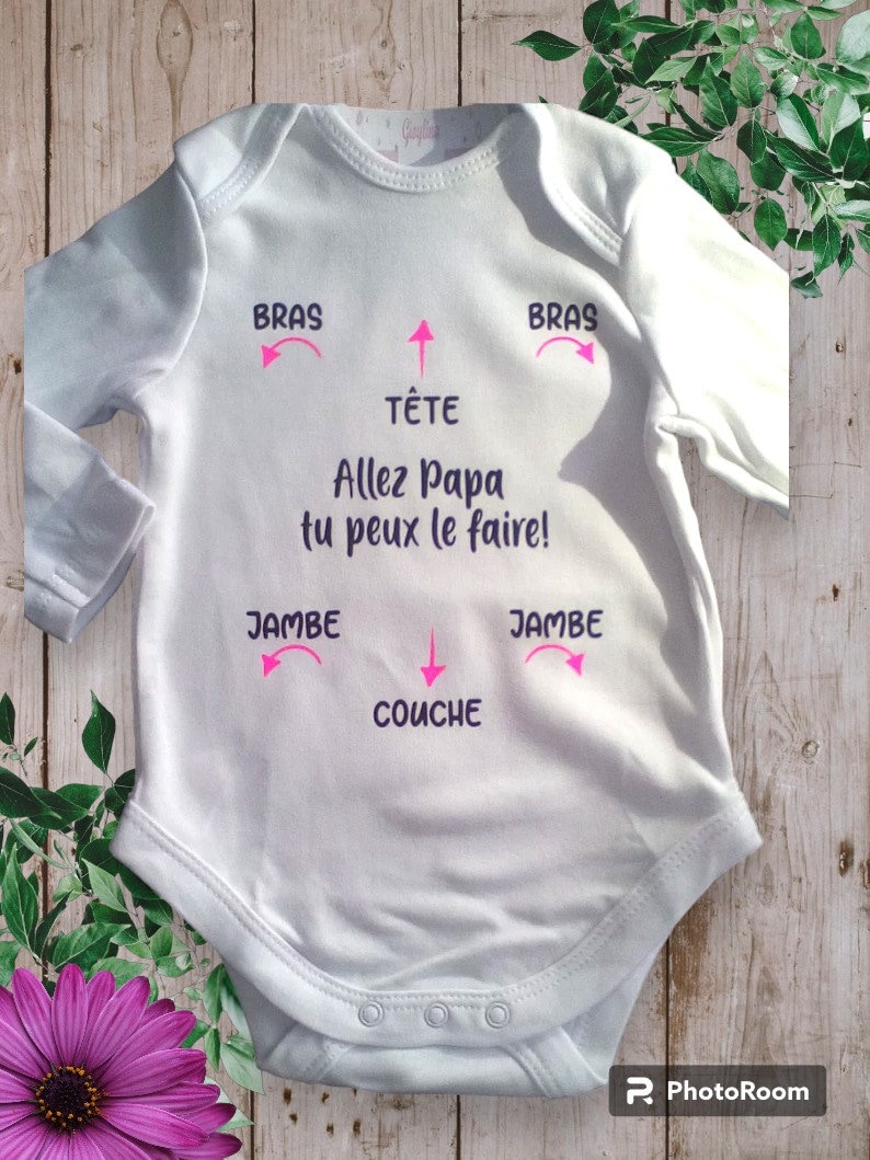 Bodie Personalisierter Baby-Body Komm schon, Papa, du schaffst das Möglichkeit, das Wort Papa mit dem Wort Ihrer Wahl zu ändern ROSE FLUO