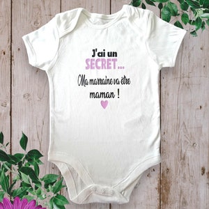 Bodies Body ou t-shirt bébé unisexe pour Annoncer une grossesse J'ai un SECRET ma marraine va être Maman ou autre mot de votre choix Violet