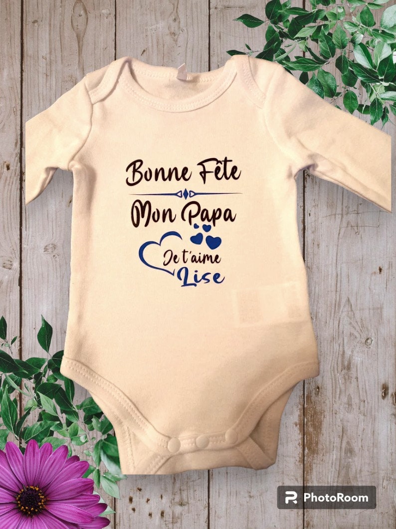Personalized Baby Bodysuit Happy Birthday My Dad or the word of your choice My Grandma, My Mom... with First Name bleu royal
