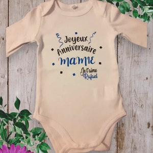 Bodies Body bébé ou t-shirt Joyeux Anniversaire PAPA ou autre personnalisation je t'aime avec Prénom au choix bleu royal