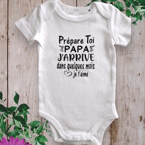 Bodie Body bébé personnalisé Annonces grossesse Prépare toi PAPA ou le mot de votre choix J'arrive dans quelques Mois Je t'aime noir