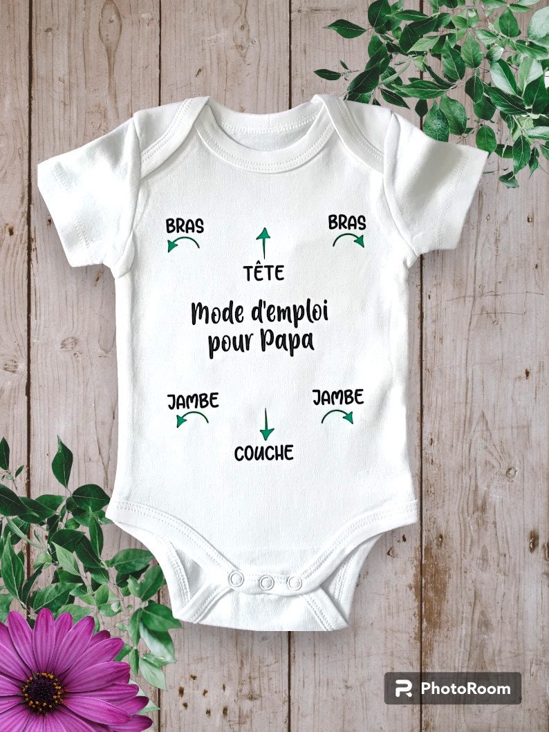 Bodie Body bébé Personnalisé Notice Pour PAPA ou par le mot de votre choix Parrain , marraine etc... Vert foncé