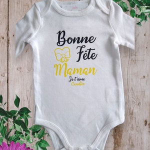 Personalized unisex baby bodysuits Happy Birthday DAD or the word of your choice Mom, grandma, etc. I love you and the first name of your choice image 4