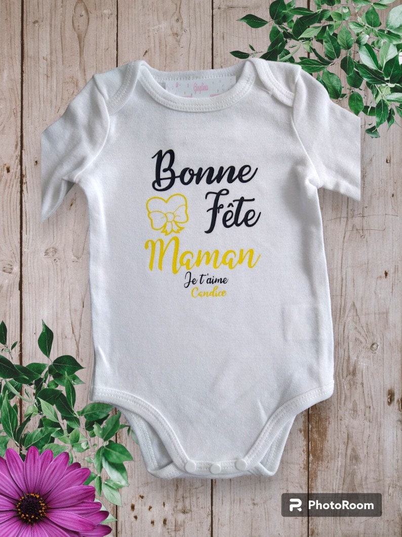 Personalized unisex baby bodysuits Happy Birthday DAD or the word of your choice Mom, grandma, etc. I love you and the first name of your choice image 4