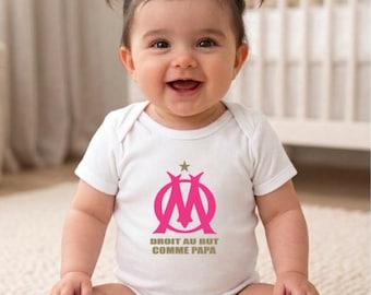Body bébé unisexe personnalisé OM Droit au but comme PAPA ou avec le mot de votre choix, plusieurs couleurs disponible pour le logo OM