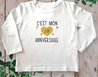 Bodie Body ou T-shirt bébé unisexe Personnalisé "C'est Mon 1er Anniversaire " avec possibilité de mettre un prénom