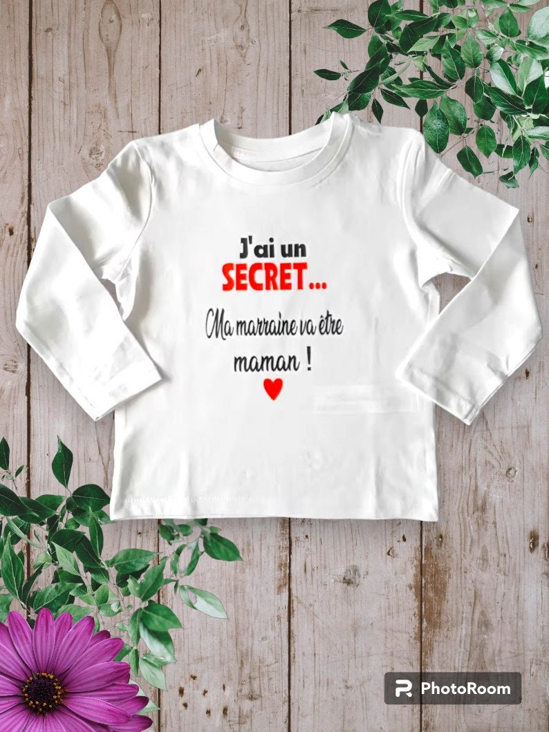 Bodies Body ou t-shirt bébé unisexe pour Annoncer une grossesse J'ai un SECRET ma marraine va être Maman ou autre mot de votre choix Rouge