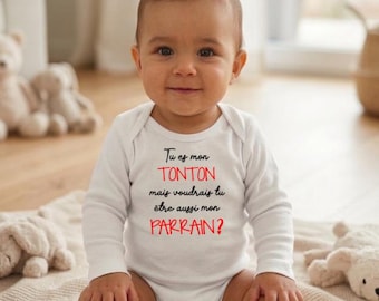Personalized baby bodysuit “You’re my aunt, will you be my godmother too?” – Word of your choice (uncle/godfather) – Baby announcement – Colors of your choice