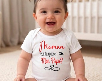 Unisex baby bodysuit perfect for a "Mommy, will you marry my Daddy?" marriage proposal. The mommy and daddy roles can be reversed.