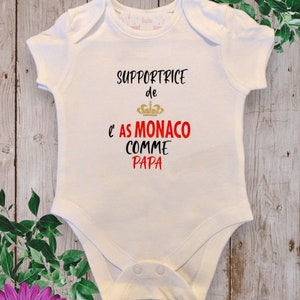 Bodies body bébé unisexe personnalisé Supportrice ou Supporter au choix de l'AS MONACO Comme PAPA ou avec le mot de votre choix image 1