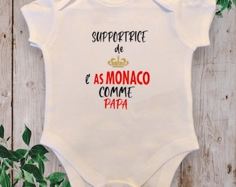 Bodies body bébé unisexe personnalisé "Supportrice ou Supporter au choix de l'AS MONACO Comme PAPA" ou avec le mot de votre choix