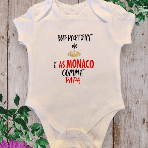 Bodies body bébé unisexe personnalisé "Supportrice ou Supporter au choix de l'AS MONACO Comme PAPA" ou avec le mot de votre choix