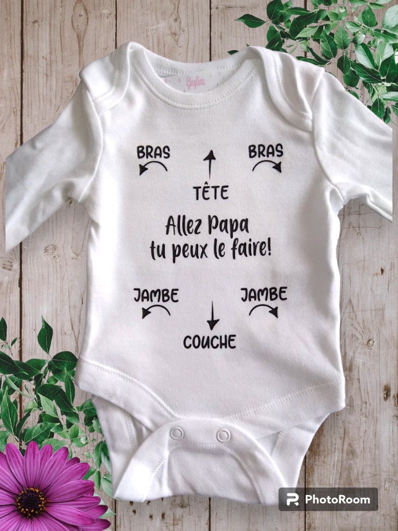 Bodie Personalisierter Baby-Body Komm schon, Papa, du schaffst das Möglichkeit, das Wort Papa mit dem Wort Ihrer Wahl zu ändern NOIR