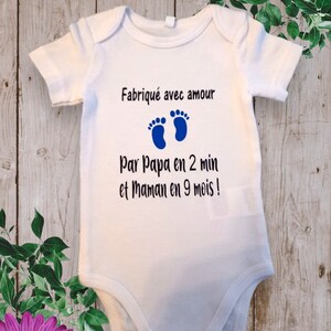 Bodie Body neonato personalizzato Fatto con amore da papà in 2 minuti e mamma in 9 mesi Bleu royal