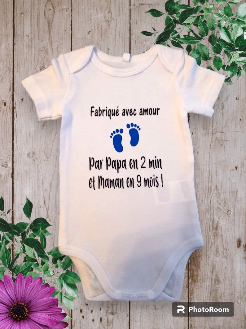 Bodie Body neonato personalizzato Fatto con amore da papà in 2 minuti e mamma in 9 mesi Bleu royal