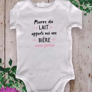 Bodie Body bébé Personnalisé Marre du Lait apporte moi une bière comme papa Possibilité de modifier le mot Papa par celui de votre choix Rose claire