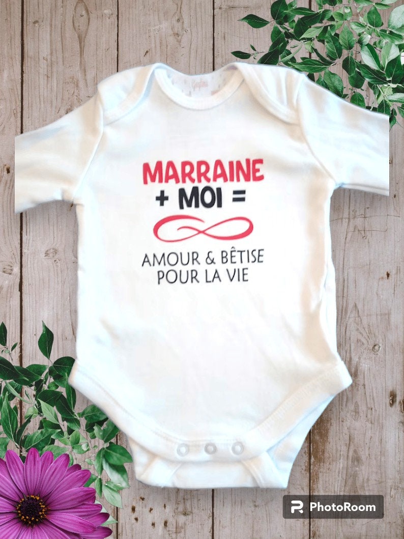Bodie Body bébé personnalisé Marraine ou le mot de votre choix Moi Infini Amour & Bêtise pour la vie Rouge