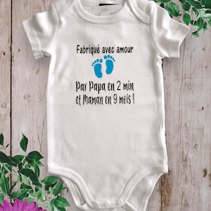 Bodie Body neonato personalizzato Fatto con amore da papà in 2 minuti e mamma in 9 mesi Bleu ciel