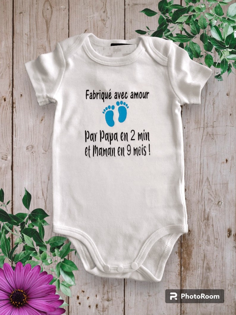 Bodie Body neonato personalizzato Fatto con amore da papà in 2 minuti e mamma in 9 mesi Bleu ciel