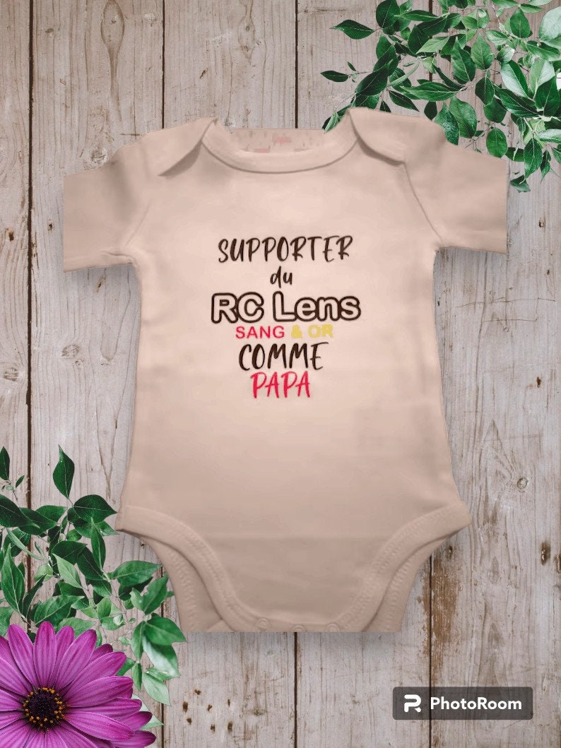 Body bébé ou t-shirt unisexe personnalisé Supporter ou Supportrice du RC LENS sang & or comme Papa ou le mot de votre choix Parrain,Papi image 4