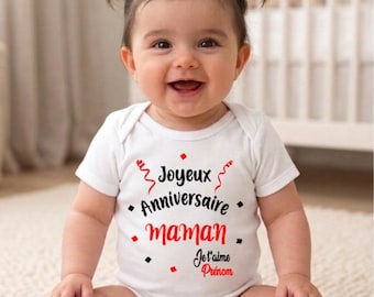 Personalized "Happy Birthday" baby bodysuit or T-shirt – Replace "Dad" with the word of your choice – Unique gift with name