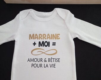 Bodie Body bébé personnalisé "Marraine ou le mot de votre choix + Moi = Infini Amour & Bêtise pour la vie"