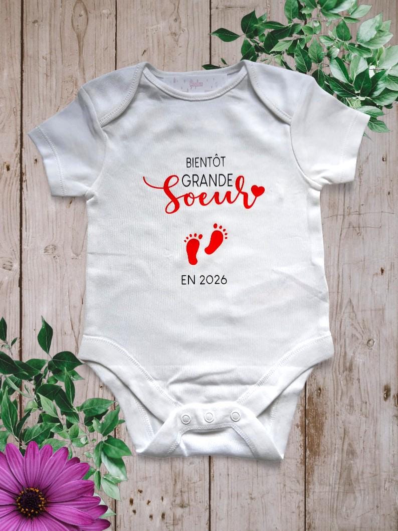 Body Bébé Manches Courtes 'Je Vais être Grande Sœur' - 100% Coton, Imprimé En France, Pour Fille