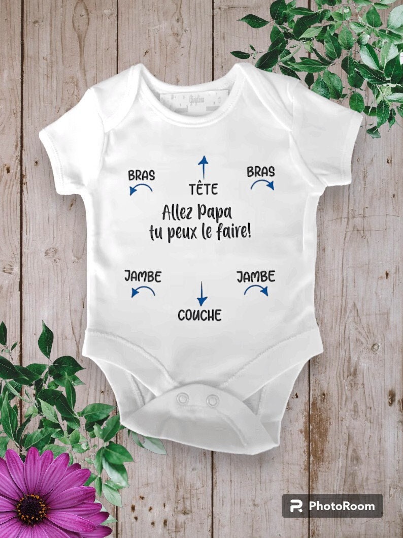 Bodie Personalisierter Baby-Body Komm schon, Papa, du schaffst das Möglichkeit, das Wort Papa mit dem Wort Ihrer Wahl zu ändern BLEU ROYAL