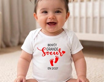 Body bébé bientôt grande sœur / grand frère – Personnalisable avec l’année – Annonce grossesse originale – Body bébé personnalisé futur aîné