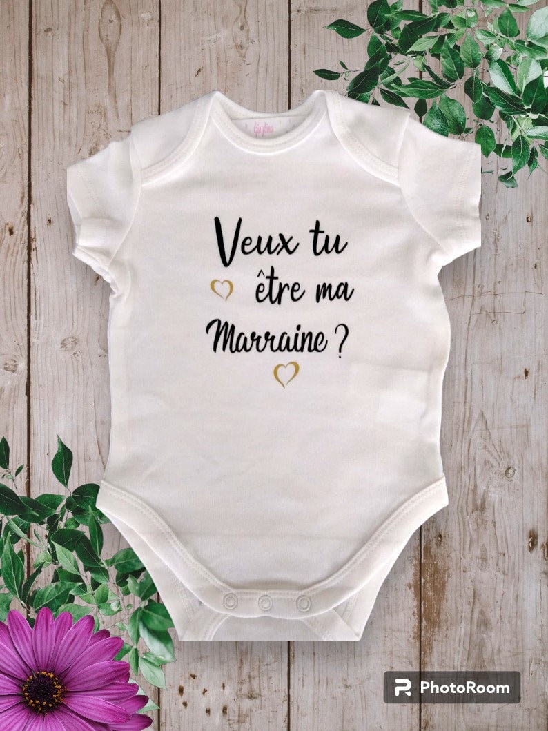 Bodies Body bébé unisexe Personnalisé Veux tu être ma Marraine ou mon Parrain ou autre mot de votre choix OR