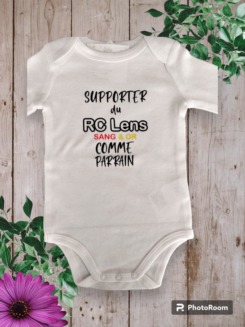 Baby bodysuit or personalized unisex t-shirt Supporter of RC LENS blood & gold like Dad or the word of your choice Godfather, Grandpa Noir