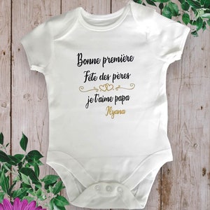 Personalized unisex baby bodysuit Happy First Father's Day I love you daddy with the first name of your choice Color of the first name pattern of your choice