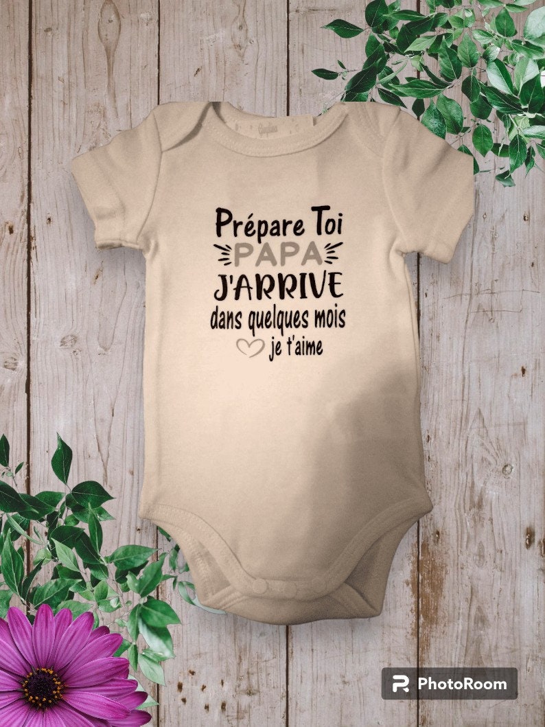 Bodie Body bébé personnalisé Annonces grossesse Prépare toi PAPA ou le mot de votre choix J'arrive dans quelques Mois Je t'aime Gris