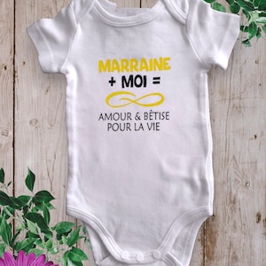 Bodie Body bébé personnalisé Marraine ou le mot de votre choix Moi Infini Amour & Bêtise pour la vie Jaune